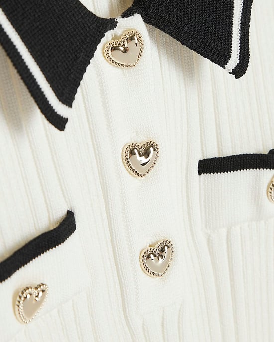 River Island Mädchen-Minikleid, Creme, Strick, ausgestellter Schnitt, Kragen - Image 2