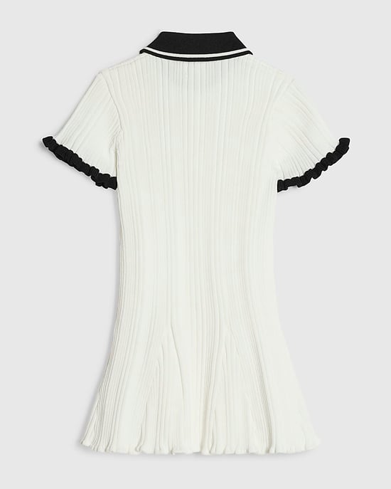 River Island Mädchen-Minikleid, Creme, Strick, ausgestellter Schnitt, Kragen - Image 4
