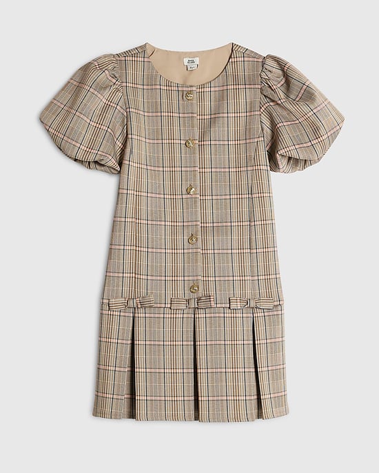 River Island Mädchenkleid Braun Karomuster Plissierter Schleifensaum - Image 1