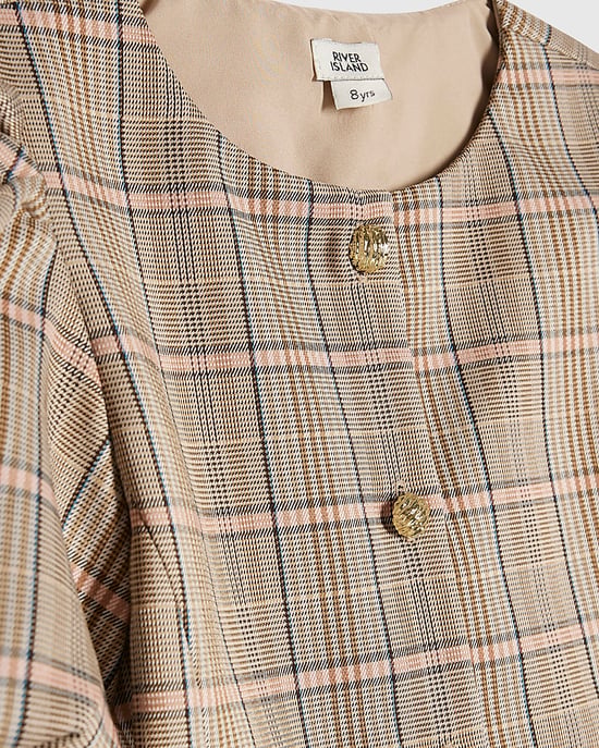 River Island Mädchenkleid Braun Karomuster Plissierter Schleifensaum - Image 2