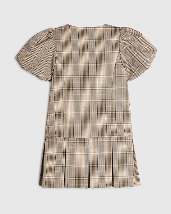 River Island Mädchenkleid Braun Karomuster Plissierter Schleifensaum - Image 4