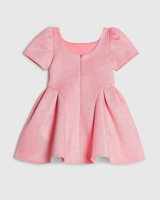 River Island Mini Skaterkleid für Mädchen Rosa Glitzer-Schleife - Image 4
