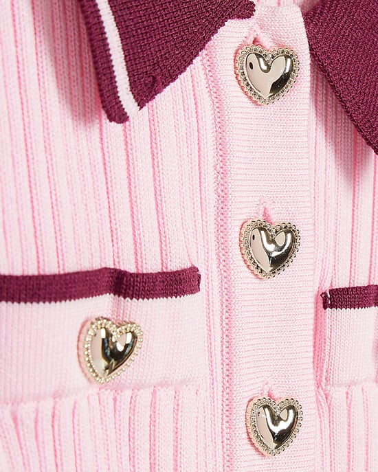 River Island Mini Mädchen Kleid mit Volants, Rosa, Strick, Kragen - Image 2