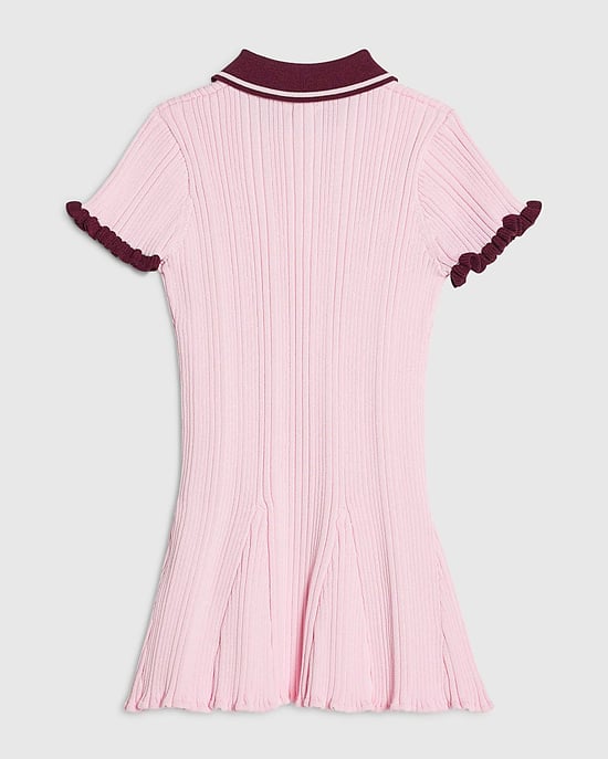 River Island Mini Mädchen Kleid mit Volants, Rosa, Strick, Kragen - Image 4