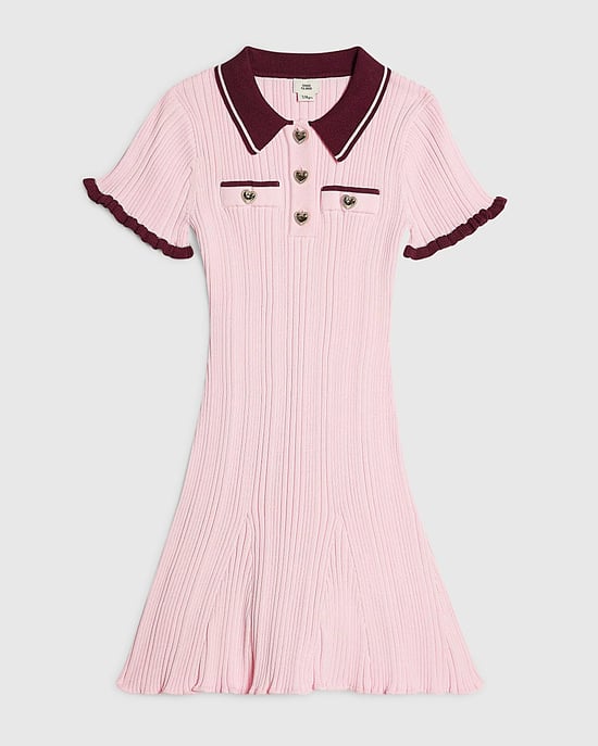River Island Mädchenkleid Rosa Strickstoff Flared mit Kragen - Image 1