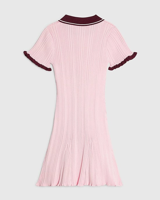 River Island Mädchenkleid Rosa Strickstoff Flared mit Kragen - Image 2
