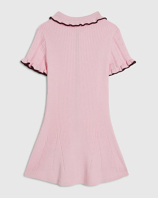 River Island Mädchen Strickkleid mit Kragen, Mini, Rosa, Bogenkanten - Image 4