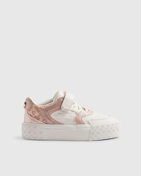 River Island Mädchen-Sneaker Weiß Monogramm Glitzer Leopard - Image 2