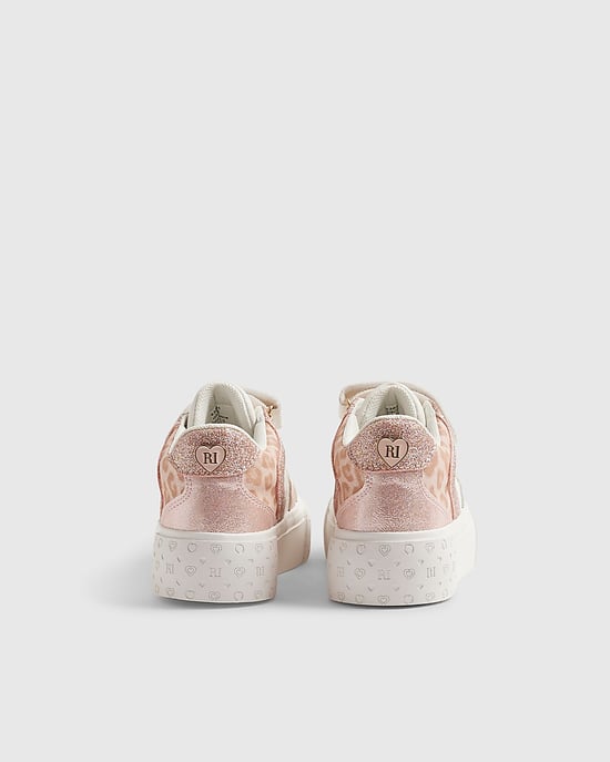 River Island Mädchen-Sneaker Weiß Monogramm Glitzer Leopard - Image 3