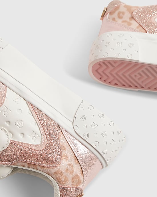 River Island Mädchen-Sneaker Weiß Monogramm Glitzer Leopard - Image 5