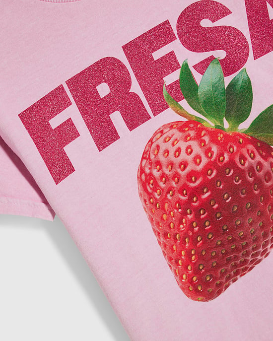 River Island Mädchen-T-Shirt Rosa mit Glitzer Fresha Erdbeere - Image 3