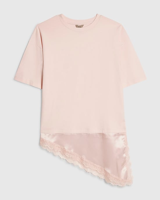 River Island Damen-T-Shirt Rosa aus Baumwolle mit Spitzenbesatz und asymmetrischem Saum - Image 6