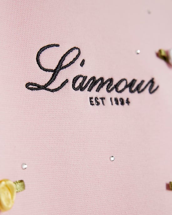 River Island Mädchen-T-Shirt Rosa L'amour Rosette Rundhalsausschnitt - Image 3
