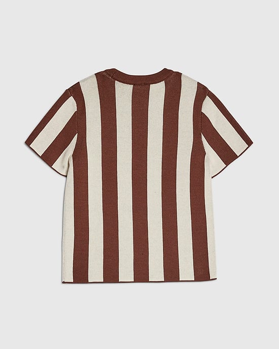 River Island Mini Jungen-T-Shirt Braun Gestreift Fußball Rundhalsausschnitt - Image 4
