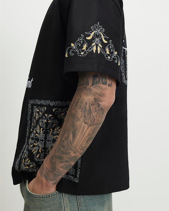 River Island Herren-T-Shirt Schwarz Baumwolle Ame Saint Midweight - Image 3