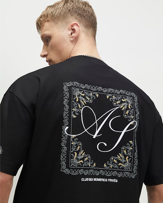 River Island Herren-T-Shirt Schwarz Baumwolle Ame Saint Midweight - Image 4
