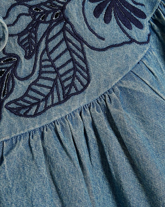 River Island Damenbluse Blau Jeansstoff mit Lochstickerei - Image 5