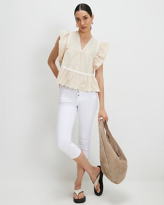 River Island Damenbluse Beige mit Stickerei und V-Ausschnitt - Image 4