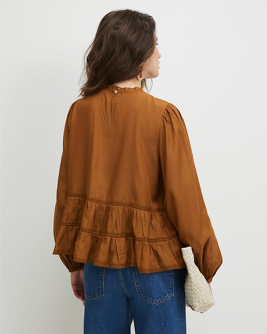 River Island Damen Smok-Top Braun Langarm Spitzendetail - Image 3