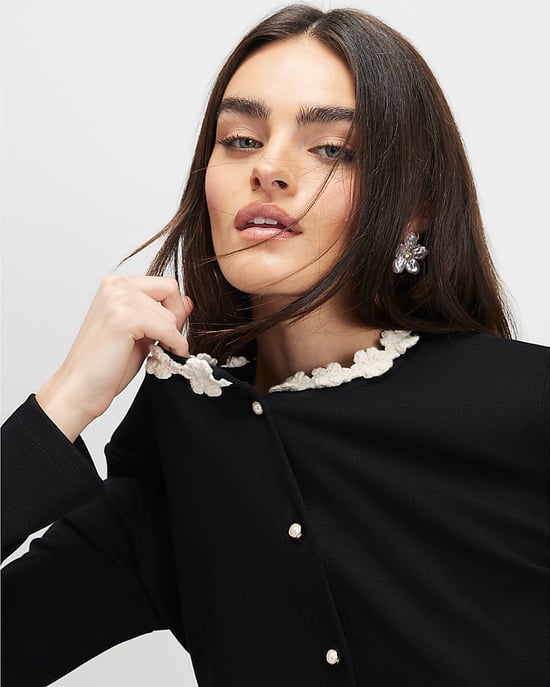 River Island Damen-Top Schwarz Langarm Blumenbesatz - Image 4