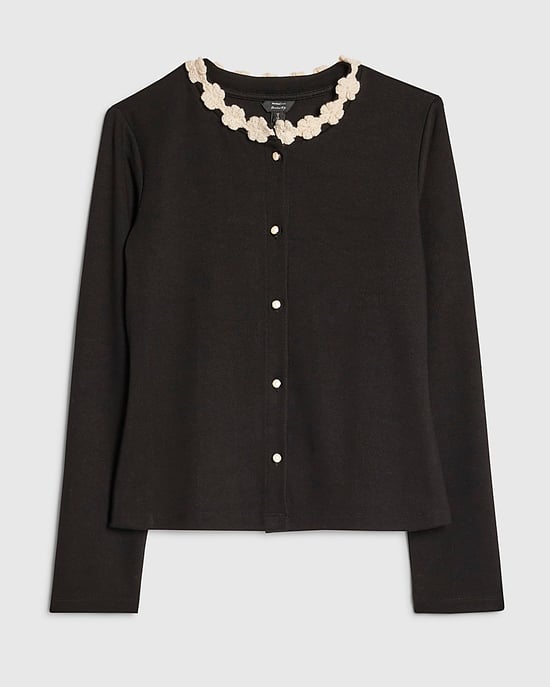 River Island Damen-Top Schwarz Langarm Blumenbesatz - Image 6
