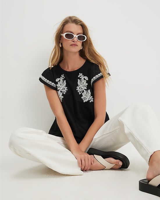 River Island Damenbluse Schwarz mit Applikation aus Popeline mit Rundhalsausschnitt - Image 2