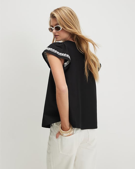 River Island Damenbluse Schwarz mit Applikation aus Popeline mit Rundhalsausschnitt - Image 3