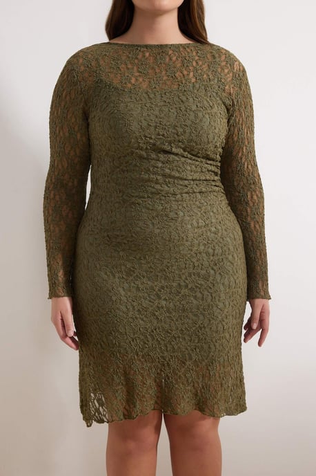 Trendyol Curve Damen Khaki Einfarbig Kurz / Mini Lang Casual A-Linie Große Größen Kleid - Image 2