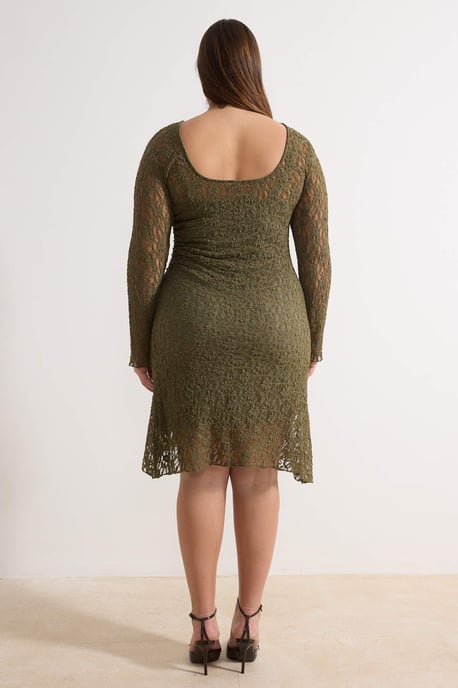Trendyol Curve Damen Khaki Einfarbig Kurz / Mini Lang Casual A-Linie Große Größen Kleid - Image 3