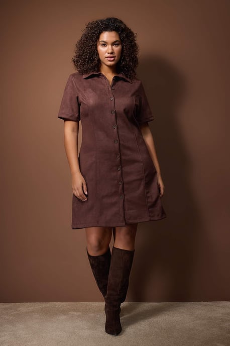Trendyol Curve Damen Braun Einfarbig Kurz / Mini Kurz Casual A-Linie Große Größen Kleid - Image 1