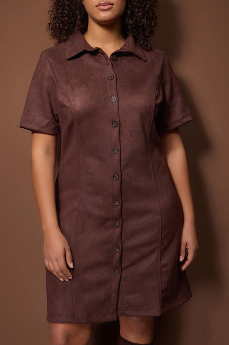 Trendyol Curve Damen Braun Einfarbig Kurz / Mini Kurz Casual A-Linie Große Größen Kleid - Image 2