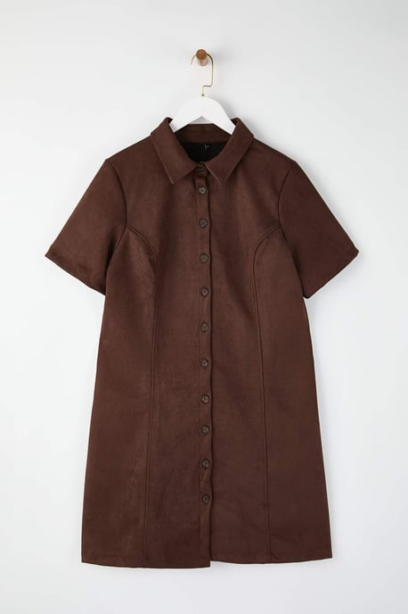 Trendyol Curve Damen Braun Einfarbig Kurz / Mini Kurz Casual A-Linie Große Größen Kleid - Image 4