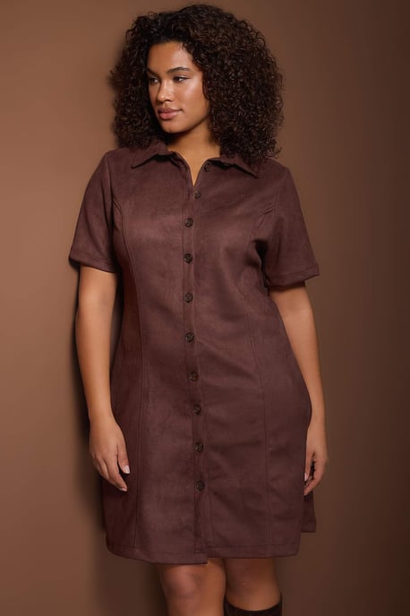 Trendyol Curve Damen Braun Einfarbig Kurz / Mini Kurz Casual A-Linie Große Größen Kleid - Image 6