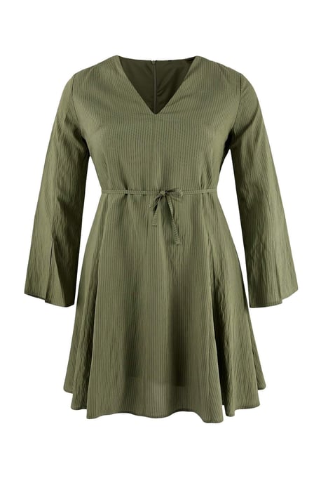 Trendyol Curve Damen Khaki Gestreift Kurz / Mini Lang Casual A-Linie Große Größen Kleid - Image 2