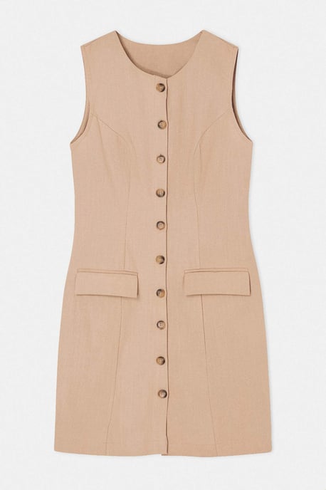 TRENDYOLMİLLA Damen Beige Einfarbig Kurz / Mini Ärmellos Casual Hemdblusenkleid Kleider - Image 1