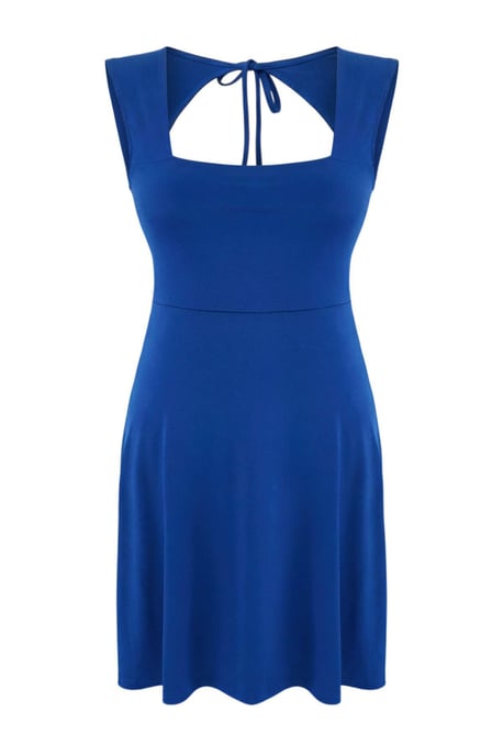 Trendyol Curve Damen Blau Einfarbig Kurz / Mini Ärmellos Skater Große Größen Kleid - Image 3