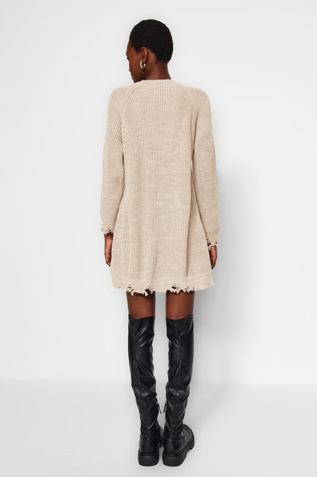 TRENDYOLMİLLA Damen Beige Einfarbig Extra Kurz / Super Mini Lang Casual Gerade Kleider - Image 5