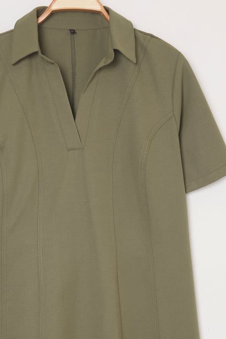 Trendyol Curve Damen Khaki Einfarbig Kurz / Mini Kurz Casual Hemdblusenkleid Große Größen Kleid - Image 5