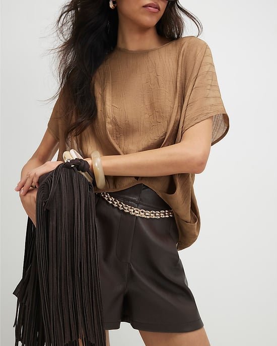 River Island Damen-Top Beige Strukturierter Saum mit Falten Rundhalsausschnitt - Image 1