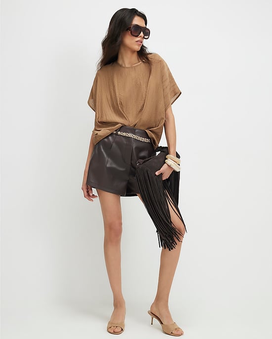 River Island Damen-Top Beige Strukturierter Saum mit Falten Rundhalsausschnitt - Image 2