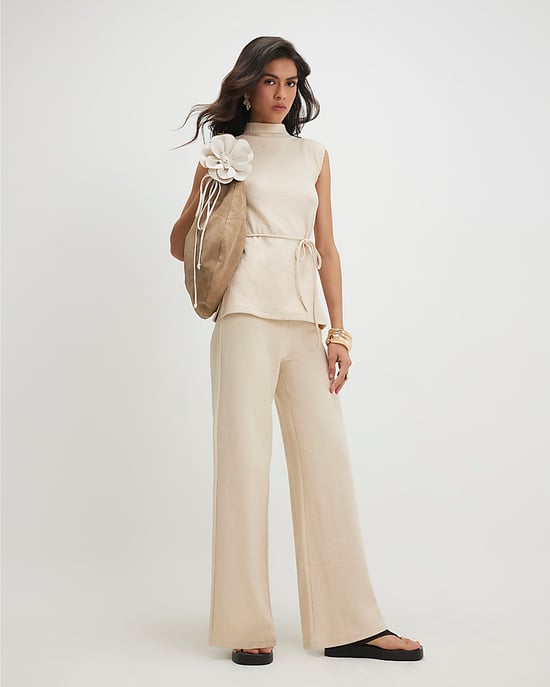 River Island Damenoberteil Beige Baumwollmischung Strukturierter Bindegürtel - Image 2