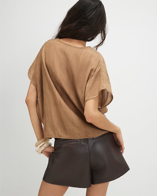 River Island Damen-Top Beige Strukturierter Saum mit Falten Rundhalsausschnitt - Image 3