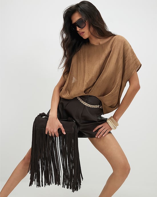 River Island Damen-Top Beige Strukturierter Saum mit Falten Rundhalsausschnitt - Image 4