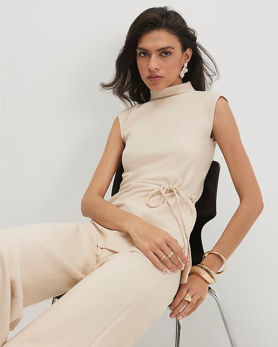 River Island Damenoberteil Beige Baumwollmischung Strukturierter Bindegürtel - Image 4