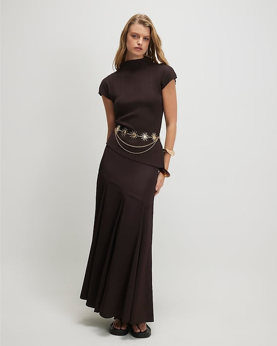 River Island Damenoberteil Braun Baumwollmischung Strukturierter Rippstrick Stehkragen - Image 4