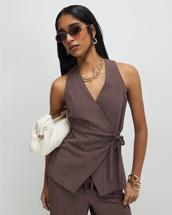 River Island Damenoberteil Braun Gestreift Mit Weicher Bindefront - Image 1