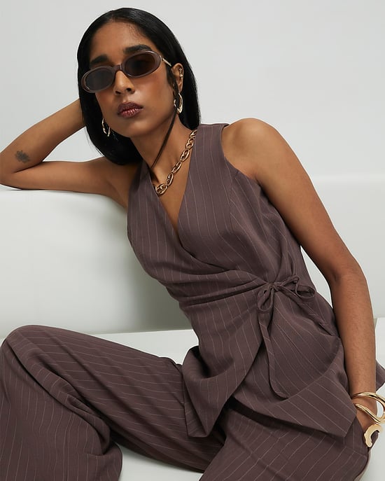 River Island Damenoberteil Braun Gestreift Mit Weicher Bindefront - Image 2