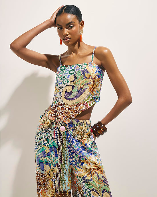 River Island Damenoberteil Blau Asymmetrischer Kachelprint - Image 1