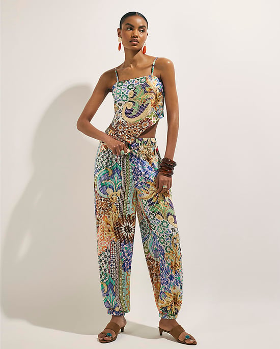 River Island Damenoberteil Blau Asymmetrischer Kachelprint - Image 3