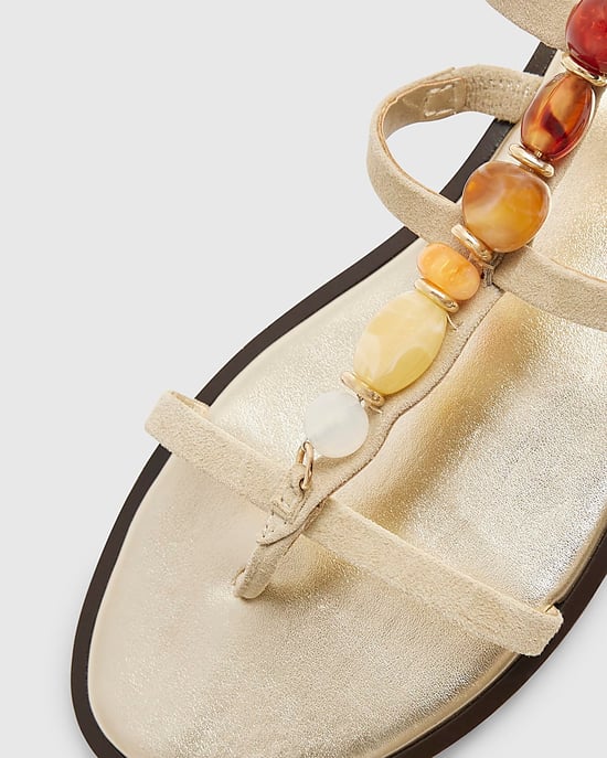 River Island Damen-Gladiatorensandalen Beige mit Schmucksteinverzierung - Image 3
